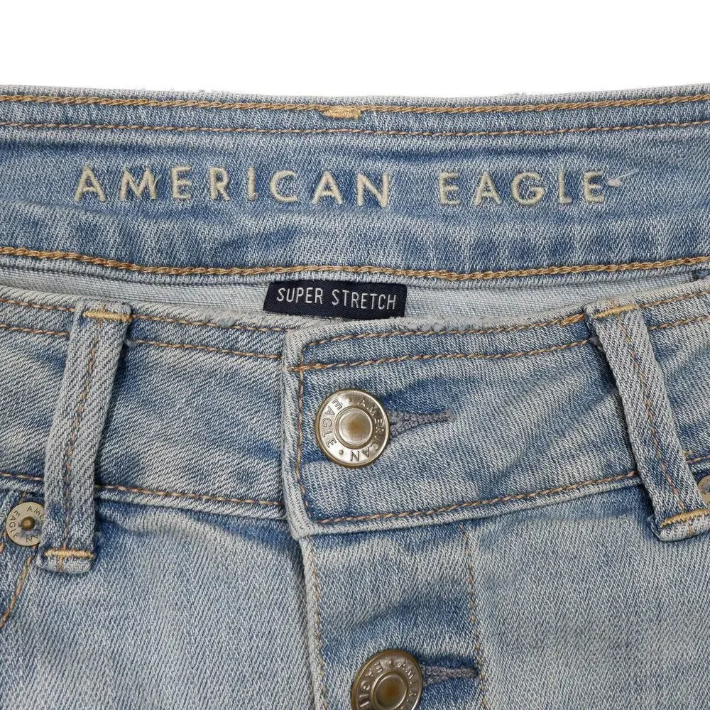 American Eagle Skirt Womens Size 4 Hi Rise A Line Button Light Blue Stretch W26